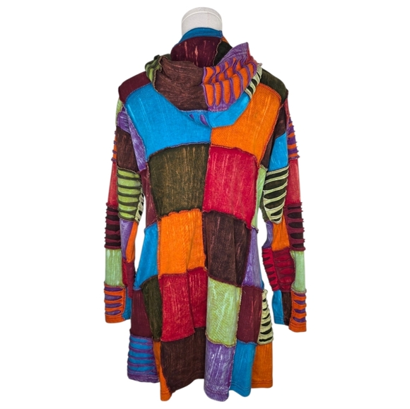 Boho Patchwork Hoodie Jacket Colorful Cotton Zip Up Handmade Nepal S/M Festival - Picture 7 of 9